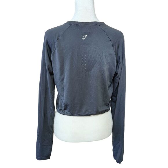 Gymshark Sweat Seamless Long Sleeve Crop Top Gray Drawstring Hem Women's Small - Picture 5 of 11